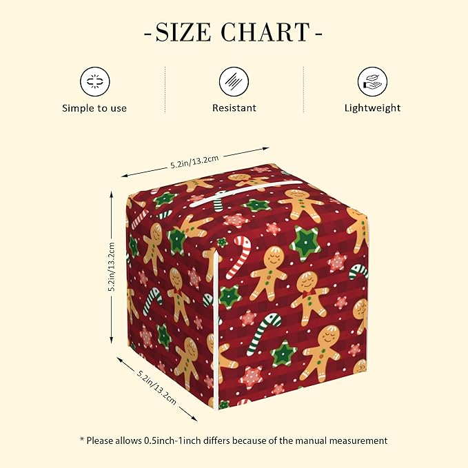 POIUBLE Candy and Star Leather Tissue Box Holder Christmas Red Gingerbread Tissue Box Cover Square Waterproof Tissue Holder Organizer Modern Napkin Holder for Bedroom Dresser Night Stand Office Desk