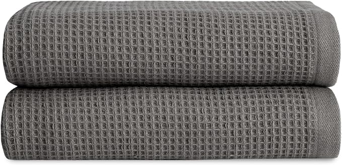 Cozy Earth Waffle Hand Towels - 60% Cotton 40% Viscose from Bamboo Hand Towels 20 x 30 Inches - Soft & Absorbent Terry, Reversible Mini Textured Waffle & Weave Pattern - 2 Pack