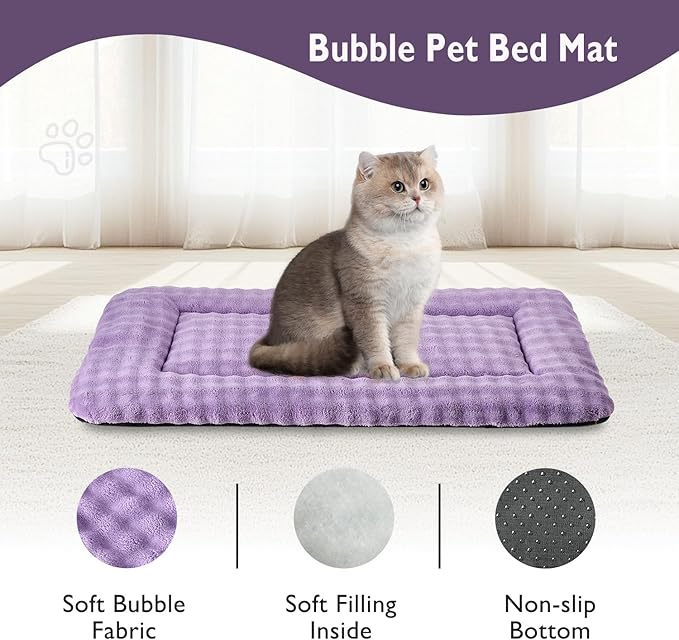 Yaning Pet Bed Mat Crate Pad for Cats Small Dogs, Washable Soft Pet Sleeping Mat Kennel Pad with 3D Bubble Pattern, Dusty Purple, 24"x 18"