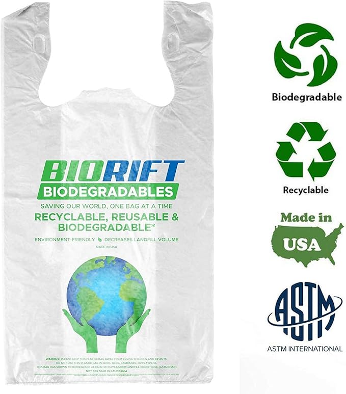 Biodegradable Thank You Bags | 500 Count - Bulk | Extra Thick, Strong, Recyclable, & Reusable | 100% Biodegradable Shopping Bags, Grocery/Restaurant/Supermarket | 12” x 6.5” x 22” | Made in USA