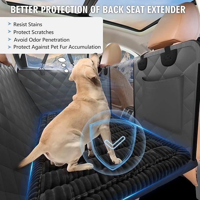 ROUWINNE Backseat Dog Bed Non-Slip, Dog Bed for Car Back Seat Soft and Comfortable, Back Seat Pet Bed Mat for Travel, Pet Car Blanket for Backseat Extender and Seat Covers Black (51”X 23.5”)