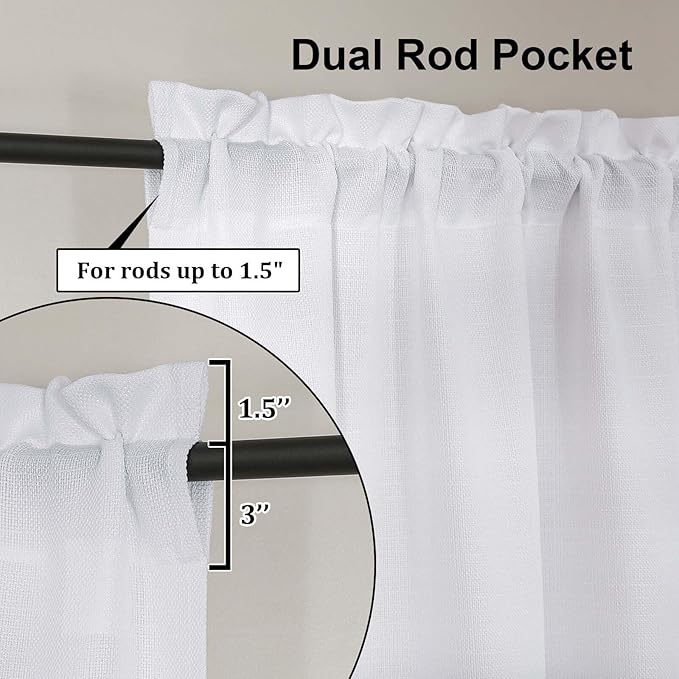 Lecloud Bessie White Curtains 90 Inches Long 2 Panels, Airy Faux Linen Textured Light Filtering Privacy Drapes with Rod Pocket, Soft Home Windows Decor for Living Room Bedroom, Each 50" W x 90" L