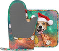 Funny Dog Eating Pizza Oven Mitts and Pot Holders Sets, Home Silicone Heat Resistant BBQ Gloves for Kitchen Baking Cooking Grilling Microwave