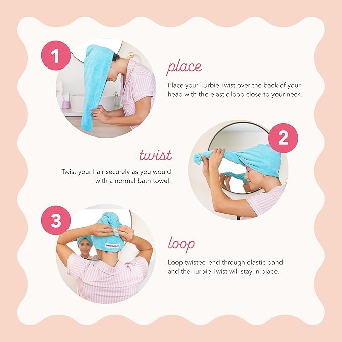 Turbie Twist 2-Pack Microfiber Hair Towel for Beauty, Travel, Gifting - Hair Wrap Turban for Straight, Wavy & Curly Hair - Premium Personal Care - Bermuda & Peach