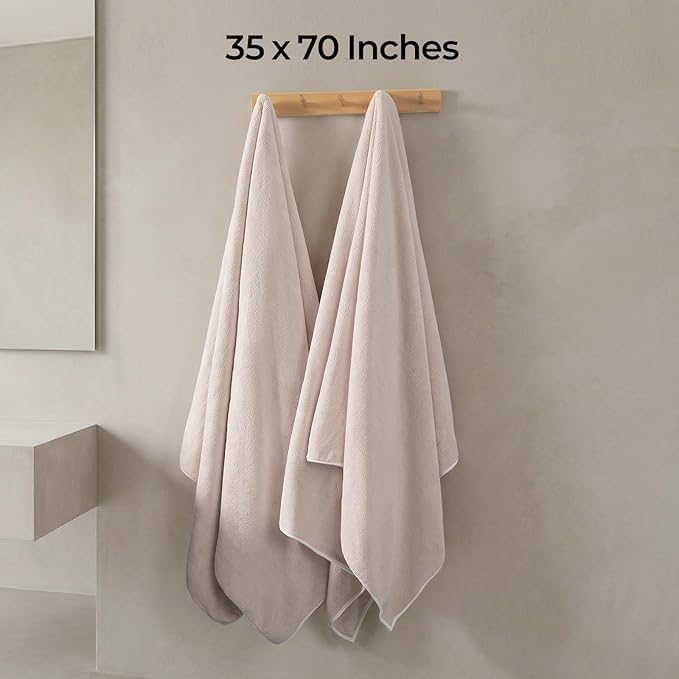 REDKISS 2 Pack Microfiber Extra Large Bath Sheets, 35 x 70 Inches, 670G, Soft and Absorbent, Quick Dry Oversized Bath Towels, Perfect for Bathroom, Plush Shower Towels for Spa, Gym & Hotel, Beige