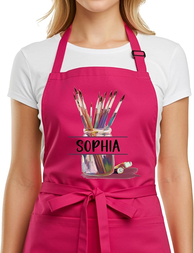 Personalized Art Apron with Pockets, Custom Name Painting Apron for Artists, Students, Teachers, Kids, Canvas, Watercolor, Acrylic, Drawing, Crafts, Classroom, Halloween, Christmas Gift