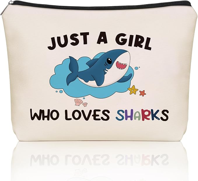 Girlly Shark Makeup Bag Valentines Day Gifts: Sharks Themed Cosmetic & Toiletry Organizer Pouch For Daughters, Sisters,Mom, Friends,Teen Girls & Women.Ideal Shark Lover Gift For Travel, Birthdays.