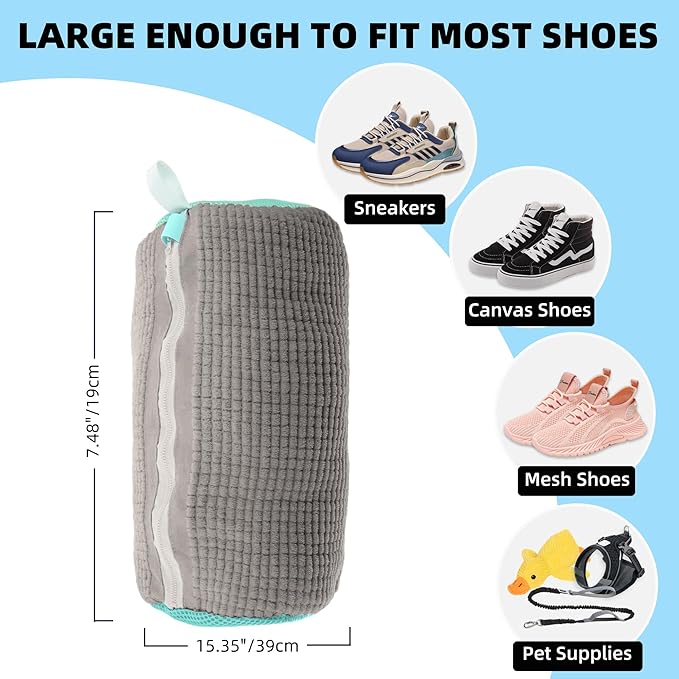 FurrPhunny 2Pcs Shoe Washing Machine Bag, Quick & Easy Cleaning, Laundry Shoe Bag for Washer and Dryer, Cleaning Bag for Sneaker & Most Shoe Types and Sizes (Grey)