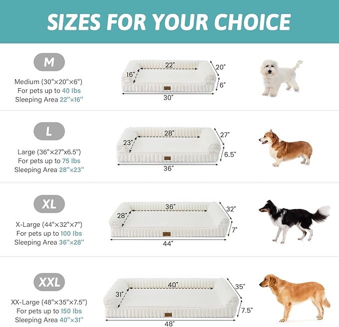 COZY KISS Cute Dog Bed for Medium Dogs, Faux Rabbit Fur Orthopedic Foam Dog Bed with Sides, Removable Washable Cover & Waterproof Lining, Comfortable Pet Couch, Cream (36" L x 27" W x 6.5" Th)