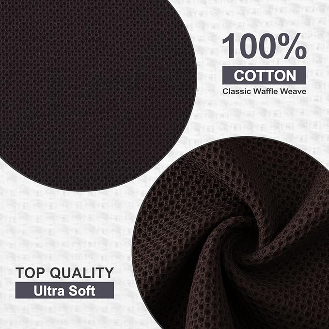 Kitinjoy 100% Cotton Kitchen Dish Cloths, 6 Pack Waffle Weave Ultra Soft Absorbent Dish Towels for Drying Dishes Quick Drying Kitchen Towels Dish Rags, 12 X 12 Inches, Dark Brown