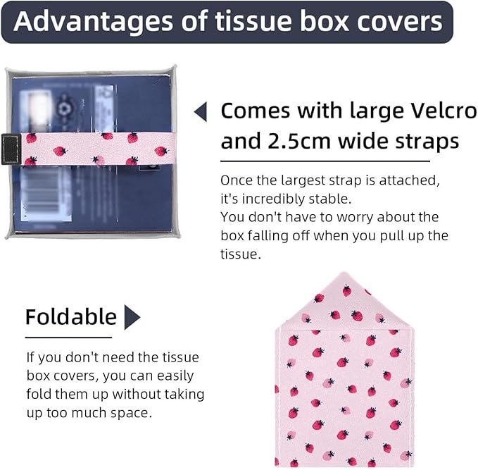 2 Pack Pink Strawberry (2) Tissue Box Cover, Decorative Tissue Box Dispenser for Bathroom, Parlors, Office, Bedroom Dresser, Vanity Countertop, Nightstand, Car, and Desk