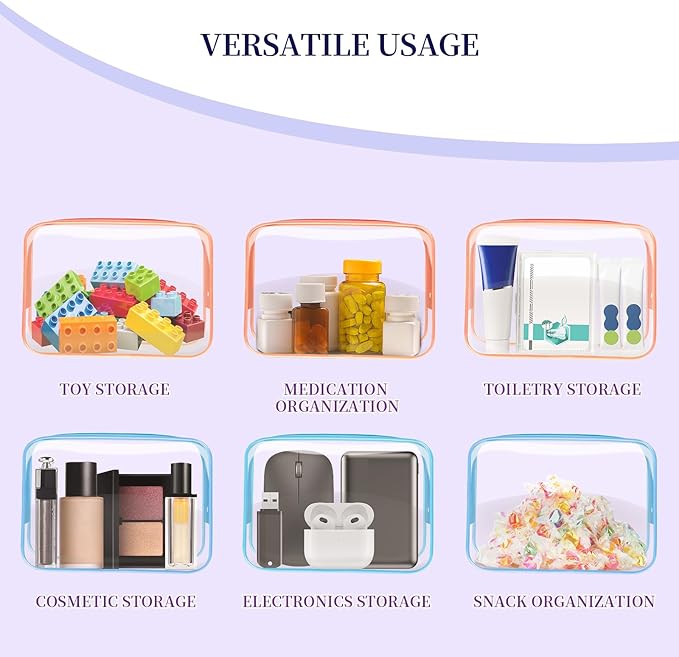 24 PCS Clear Toiletry Bag, Cosmetic Bag for Travel Makeup Organizer TSA Approved Pouch - Multicolor, Medium