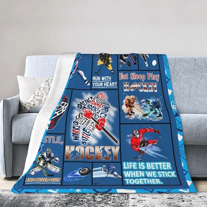 wsradto Ice Hockey Blanket Gifts for Hockey Lover Throw Blanket Bedding Cozy Fleece Flannel Lightweight Stuff Plush for Men Women Boys Adults Fans Players for Couch Sofa Bed Home Decor 50"x60"