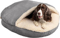 Snoozer Cozy Cave Dog Bed - Indoor Dog Bed with Cover Cave, Covered Calming Burrow for Small & Medium Sized Pets with Blanket Attached, Enclosed, Removable Washable Cover - Large, Heather Gray