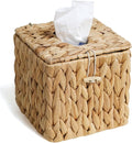 KALEKAIL Rattan Tissue Box Cover with Lid, Wicker Tissue Box Holder Square, Boho Decorative Woven Water Hyacinth Cube Tissue Holders for Bathroom