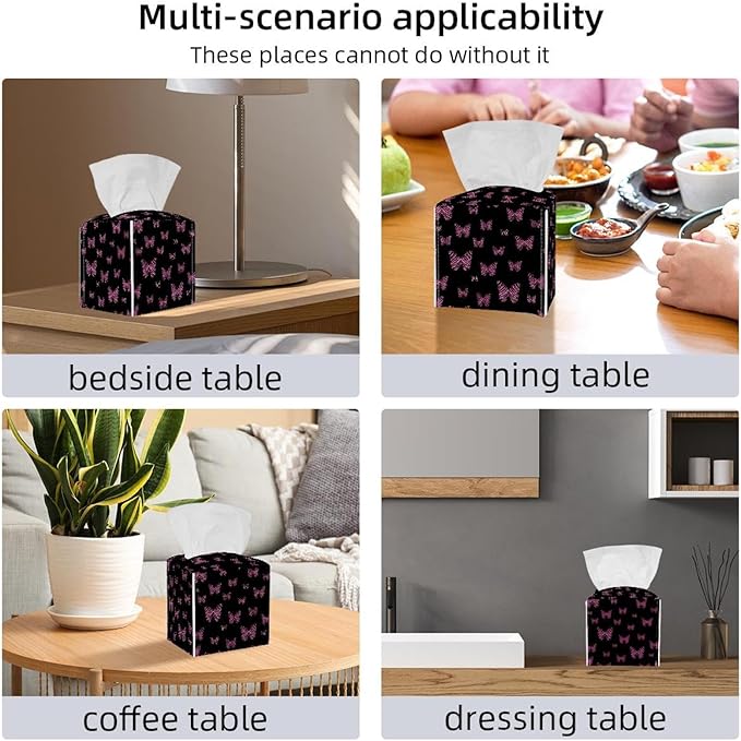 2 Pack Tissue Box Cover for Room, Home & Office, Butterfly on Black BackgroundTissues Boxes Holder