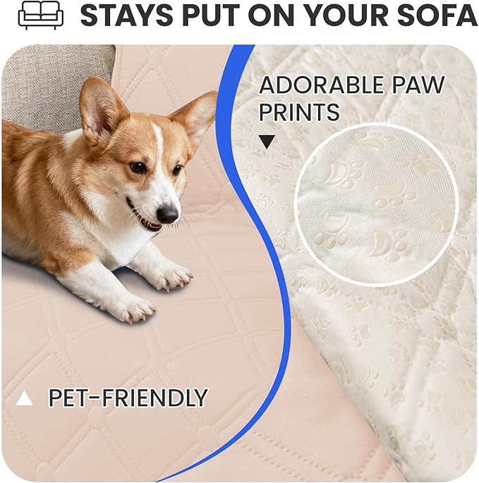 CYCMACO Waterproof Dog Blanket, Non-Slip Soft Pet Bed Cover, Couch Cover for Dogs Washable, Protects Sofa, Furniture, Crate, Car, Tear Resistant Leakproof Pet Blanket (52x82 Inch, Beige)
