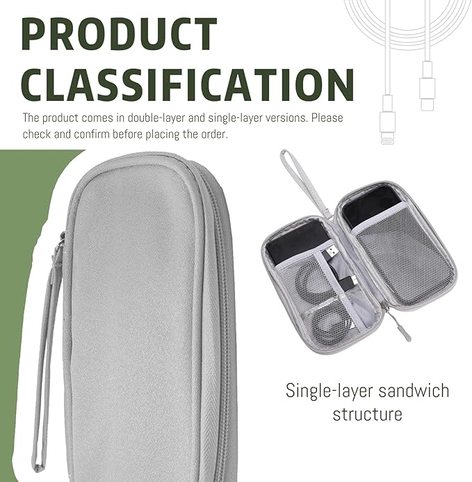 OBHEI Electronic Organizer Double Layer, Water Resistant Cable Organizer Bag for Travel Essentials, Cord, Charger, Phone, Earphone, Large Size,Accessories Travel Essentials (Grey, Single-Layer)