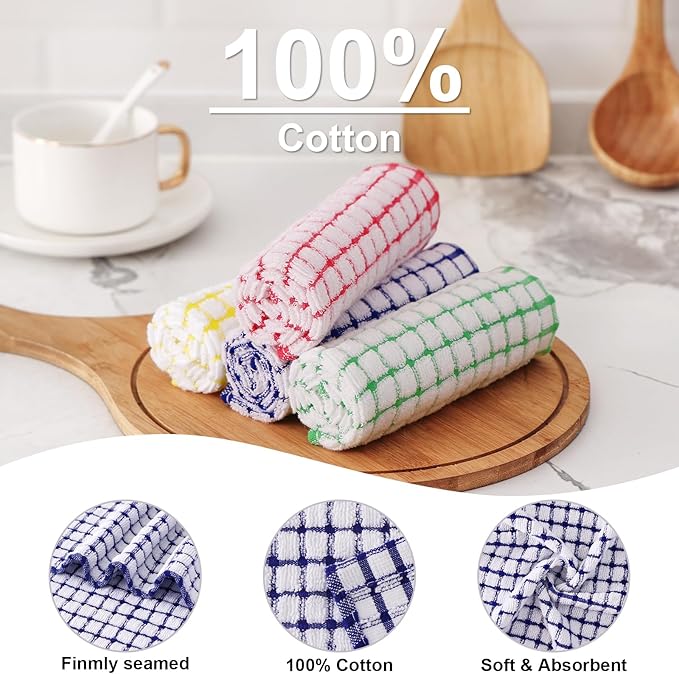 Kitinjoy Cotton 8 Pack Terry Kitchen Towels, 16 x 25 Inches Super Soft and Absorbent Dish Towels, Quick Drying Hand Towels for Kitchen Drying, Blue