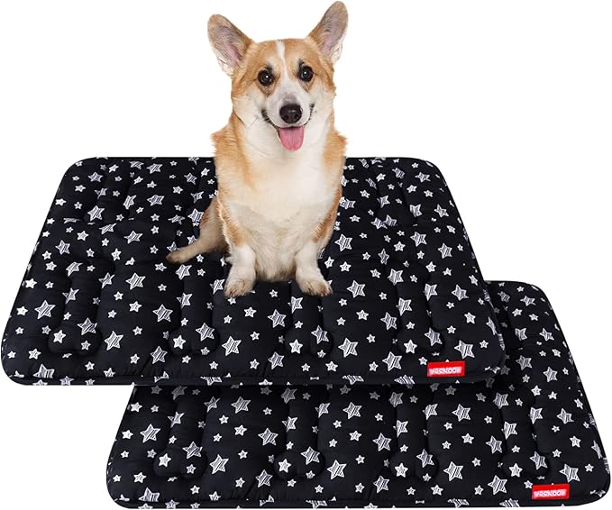 Dog Crate Mat (30" X 19") 2 Pack, Soft Dog Bed Mat with Cute Prints, Personalized Dog Crate Pad, Anti-Slip Bottom, Machine Washable Kennel Pad, Black