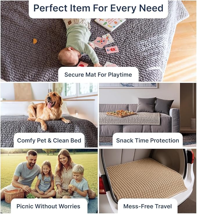 PAULATO BY GA.I.CO. Waterproof Blanket for Bed – Queen Absorbent Couch Cover – Machine Washable Stain-Proof Pad for Large Sofa – Pets Dogs & Cats Friendly Protector - Macadamia