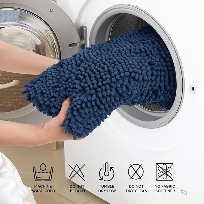 Bcoimo 44"×24" Absorbent Bath Mat, Non-Slip with Backing Chenille Bath Rug and Machine Washable Bathroom Mat Quick-Dry Design. Ideal for Bathroom and Tub Areas