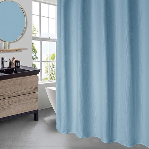 AooHome Extra Long 75 Inch Shower Curtain, Fabric Bathroom Curtain Waffle Weave Plaid Design with Hooks, Weighted Hem, Heavy Duty, Water Repellent, Light Blue