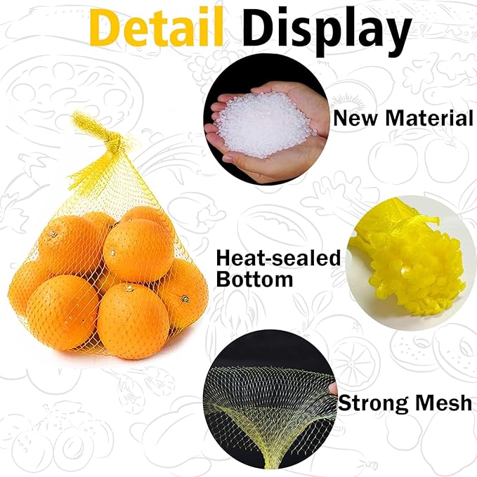 Shellvcase 100Pcs Reusable Produce Mesh Bags, 24’’ Seafood Boil Bags for Crab Clam Shellfish Crawfish Cooking, Mesh Produce Bagfor Onion Potato Vegetable & Garden Produce (Yellow)
