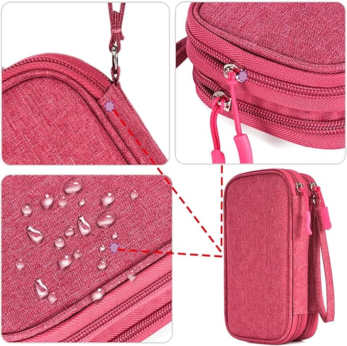 CAAORDKSO Small Cable Organizer Bag, Charger Organizer Case Pouch Travel Bag, Waterproof Electronics Accessories Case for USB, Cable, Cord, Charger, Phone, Power Bank, Earphone (Rose Red, Medium)