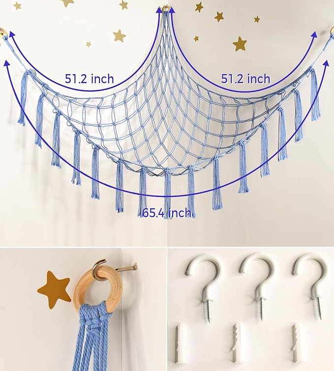 mirolam Stuffed Animal Storage Hammock Net - Toy Hammock Net for Stuffed Animals Corner - Hanging Stuff Animal Organizer Holder Large Size Baby Nursery Room Decor-Blue