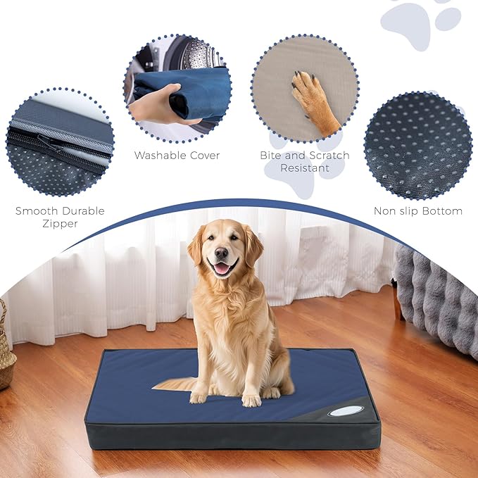 OUPEIWAWA Orthopedic Outdoor Waterproof Dog Beds for Large Dogs, Washable Pet Bed with Egg Crate Foam Pet Bed Mat for Crate and Removable Oxford Fabric Cover,41"x 29", Navy