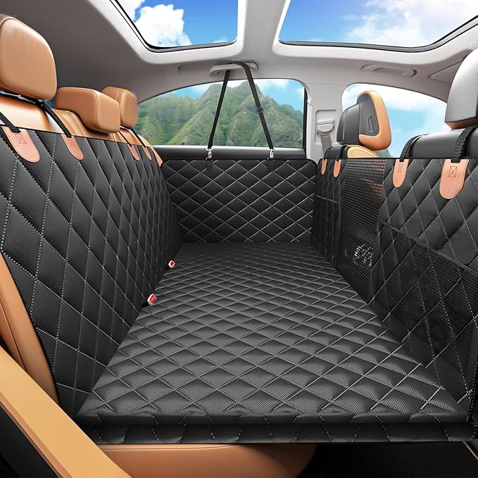 KONNAO Back Seat Extender, Car Dog Seat with Hard Bottom Holds 420lbs, Thick & Durable Waterproof Pet Hammock Protector for Car, SUV,Truck(Black)