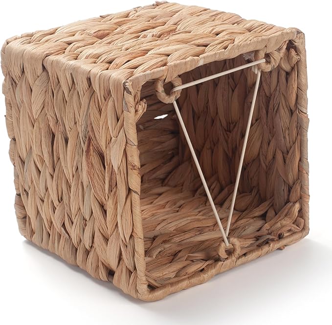 Water Hyacinth Tissue Box Cover Square Decorative Woven Tissue Box Holder for Table Bathroom (5.9 x 5.9 x 5.9 inch)