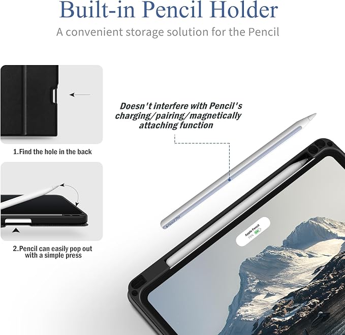 Antbox Case for iPad Air 11-inch M3 (2025) / M2 (2024), iPad Air 5th/4th Generation 10.9'' Vegan Leather with Pencil Holder Typing Angle Auto Sleep/Wake Muti-Stand