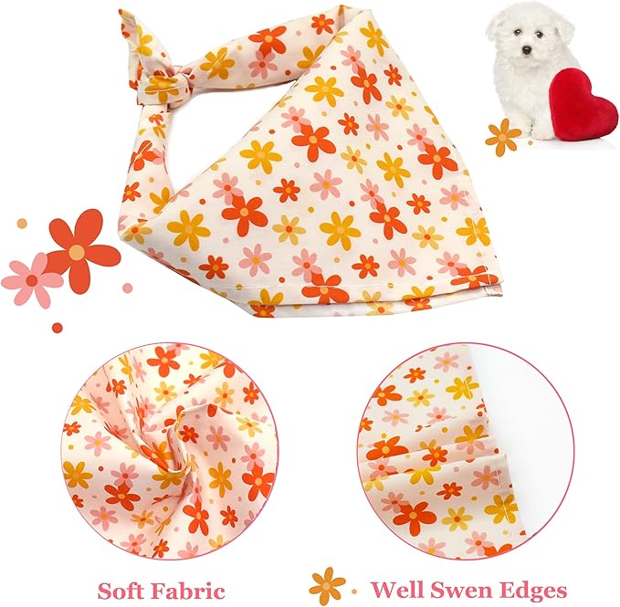Bubblepup Floral Dog Bandanas, Soft Cotton Girl Dog Bandanas for Small Medium Large Dogs