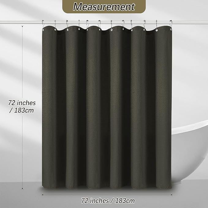 PANGSINNE Brown Shower Curtain Waffle Weave Textured Fabric Heavy Duty Shower Curtain Set for Bathroom, Waterproof 256GSM Weighted Hotel Quality Luxury Bath Curtain Set with 12 Hooks, 72Wx72H