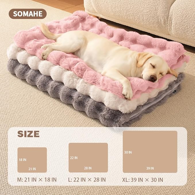 SOMAHE Dog Blanket Self-Warming Throw for Medium & Large Dogs, Dual-Side Sherpa Plush, Thick Crate Bed Cover & Car Seat Mat, Anti-Static Machine Washable No Shrink, 39x30 Inch Pink