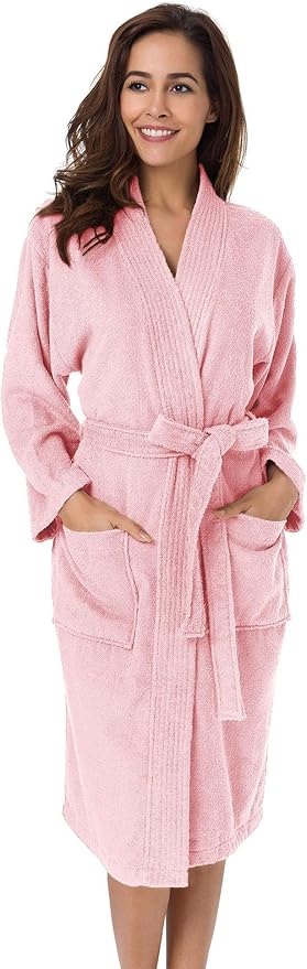 SIORO Women Terry Cloth Bath Robes with Pockets, Soft Long Cotton plush Kimono Wrap Bathrobe, Spa, Fuzzy Female nightgrown