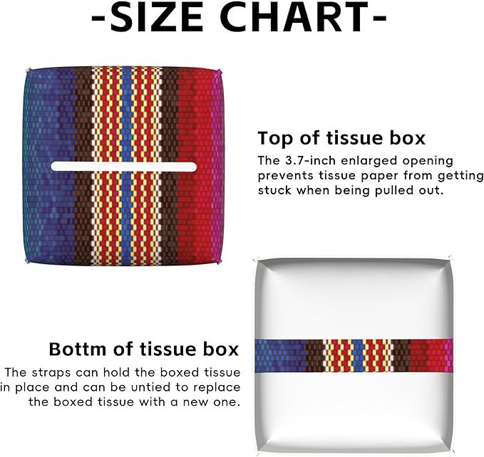Colorful Stripes Tissue Box Cover,Mexican Stripes PU Leather Tissue Box Holder Square,Modern Home Decoration for Bathroom Living Room Kitchen Office Car,5.2"×5.2"×5.2"