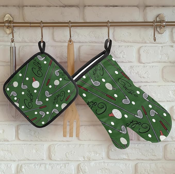 Oven Mitts and Pot Holders Sets of 2,Sport Golf Heat Resistant Kitchen Oven Gloves Potholder for Baking Grilling BBQ Cooking