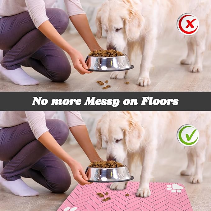 Dog Food Mats,Cat Absorbent Water Bowl Feeding Mats Pet Placemats for Food and Water Pink Wood 17 * 30 inch