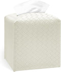 Tissue Box Cover Holder, PU Leather Tissue Box Cover with Braided Pattern, Square Tissue Holder with Bottom Belt, Modern Organizer for Bathroom, Car, Office, Tabletop (White., 12 Braided Patterns)