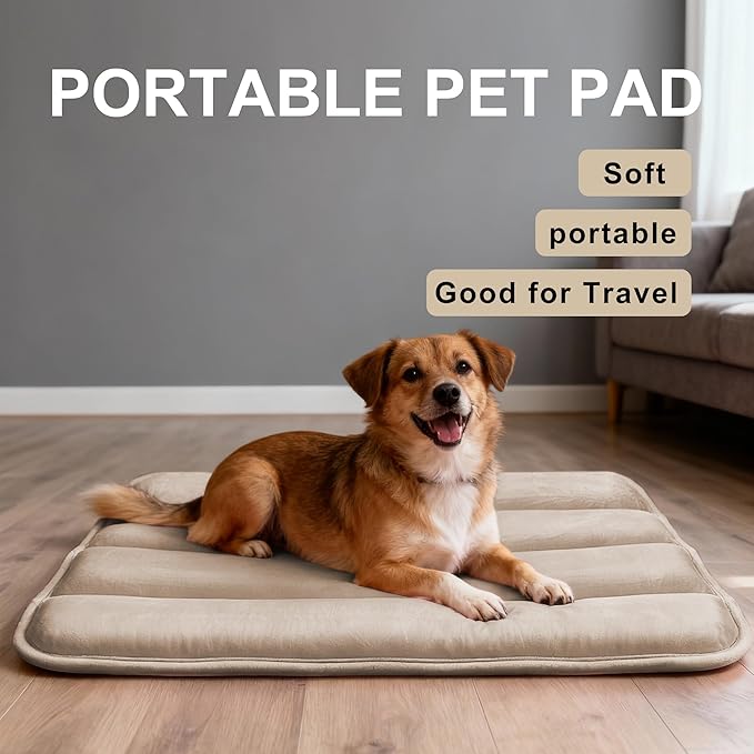 Fogkiss Dog Bed Mat, Reversible Dog Crate Pad with Washable Kennel Mat and Soft Foam, Flat Pet Bed for Dogs & Cats, for Crates Carriers & Travel (Light Brown, 34" L*20" W*1.5" Th)