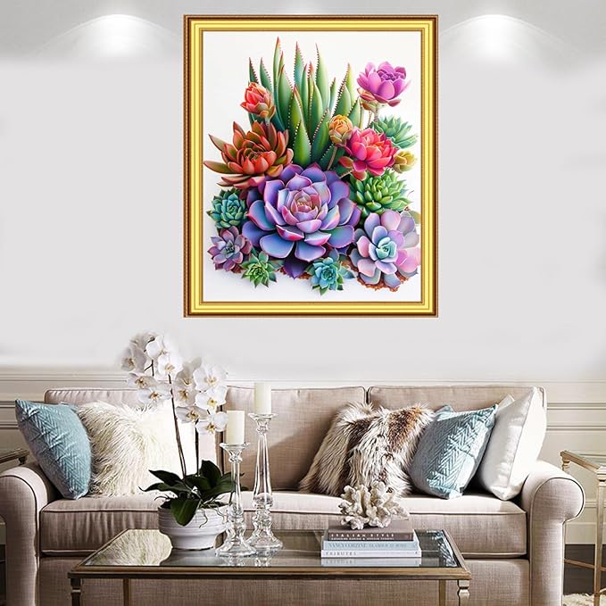 Foxnyart Stamped Cross Stitch Kits Full Range of Embroidery Needlework Starter Kits for Beginners Adults 11CT Embroidery Patterns Art Crafts DIY Needlepoint Kit-Flower Succulent Plant 16x20 inchs