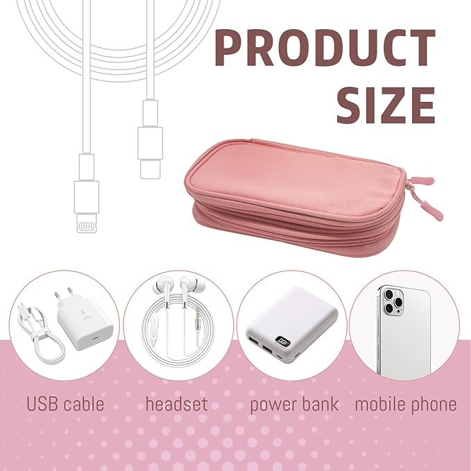 OBHEI Electronic Organizer Double Layer, Water Resistant Cable Organizer Bag for Travel Essentials, Cord, Charger, Phone, Earphone, Large Size,Accessories Travel Essentials (Pink, Double-Layer)
