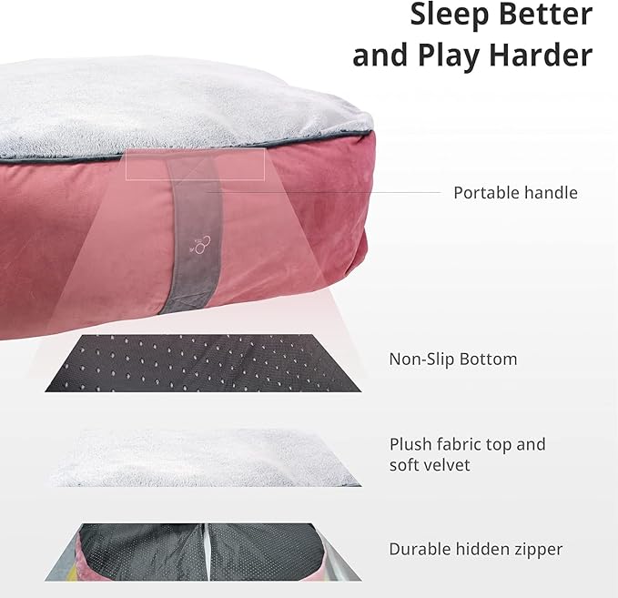 COZY ONE Mia Collection Self-Warming Oval Dog Bed - Ultra-Soft Plush Dream Pet Bed with Removable Velvet Cover - Cozy Dog Beds for Small Dogs (27x24x8 Inch, Pink) - Made in USA
