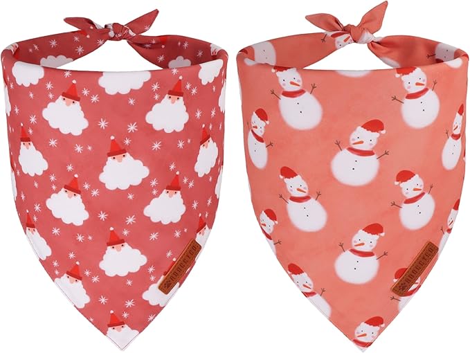 ADOGGYGO Dog Bandana Christmas Pet Scarf Bib Kerchief, Premium Durable Fabric, Red Green Santa Snowman Christmas Bandanas for Medium Large Dogs (Large)