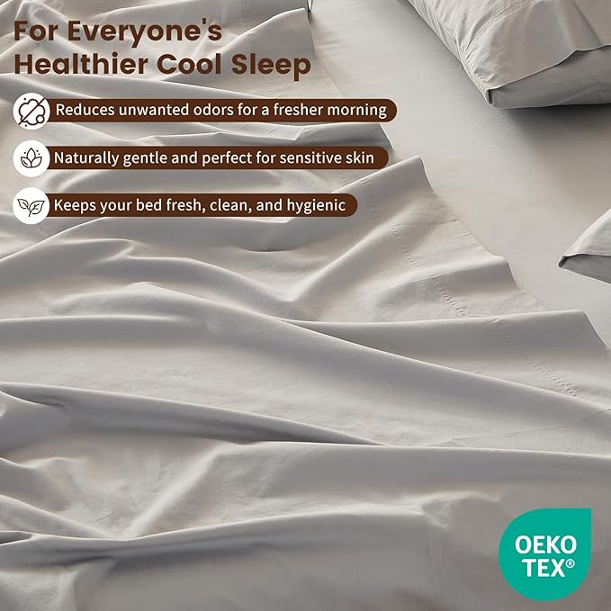100% Linen Sheet Set Cal King Size Extra Deep Pocket Fits 18-24 Inch Mattress, Breathable & Soft, Smooth 6-Piece Set for Thick Mattresses Hotel Luxury Bedding（Cal King, Grey）