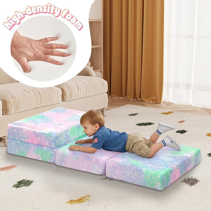 MeMoreCool Foldable Floor Mattress for Kids, Glow Toddler Nap Mat for Sleeping and Daycare, Portable Trifold Futon Mattress Floor Bed, Star