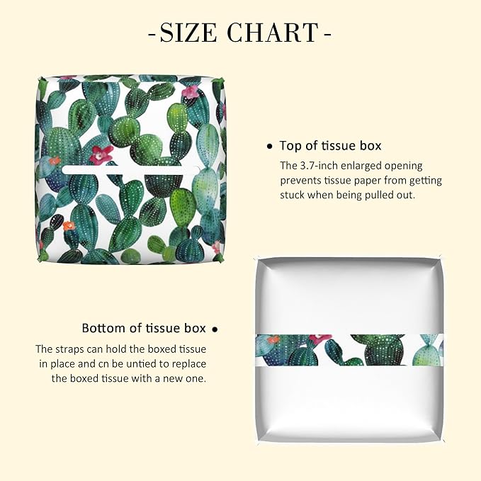 POIUBLE Leather Tissue Box Holder Watercolour Cactus Tissue Box Cover Square Waterproof Tissue Holder Organizer Modern Napkin Holder for Bedroom Dresser Night Stand Office Desk